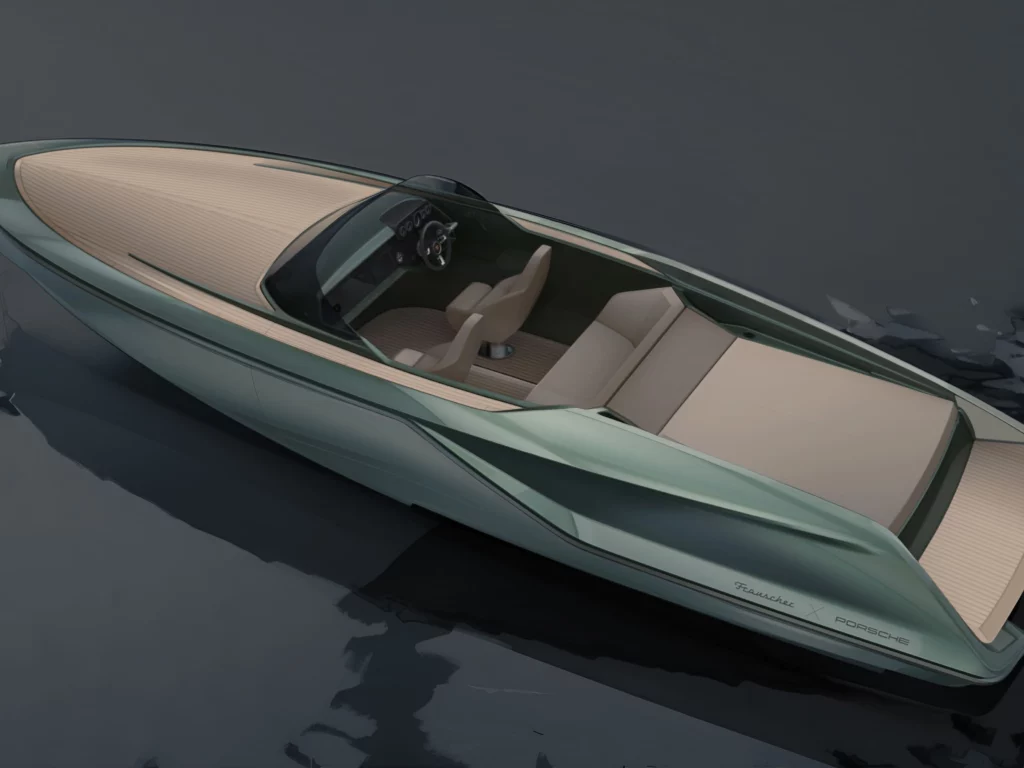 Frauscher e Porsche presentano al Boot Düsseldorf 2025 la 850 Fantom, barca elettrica con motore della Macan Turbo.